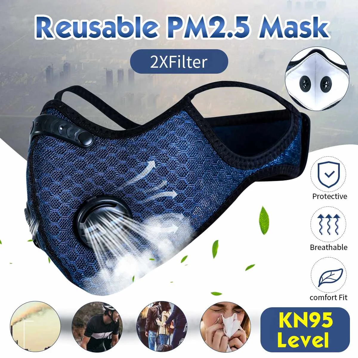 

High-end Mouth Mask Anti-dust Breathing Mask PM2.5 Anti-fog & Haze Mask Breath Fashion Women Men Mouth-Muffle With Fliter