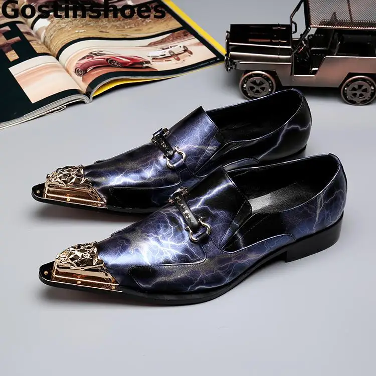 

Unique Men Shoes Genuine Leather Men Loafers Fashionable Style Iron-tipped Slip-on Men Casual Leather Shoes For Wedding Party