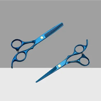 

2 Pcs 5.5 Inches Hair Cutting Scissors Professional Barber Tool Salon Hairdressing (Blue Teeth Scissors + Straight Snips)