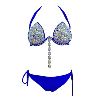 

Women Padded Bra Gift Summer Outdoor Strappy Bikini Set Swimsuit Sexy Swimming Pool Steel Support With Bright Diamond Fashion