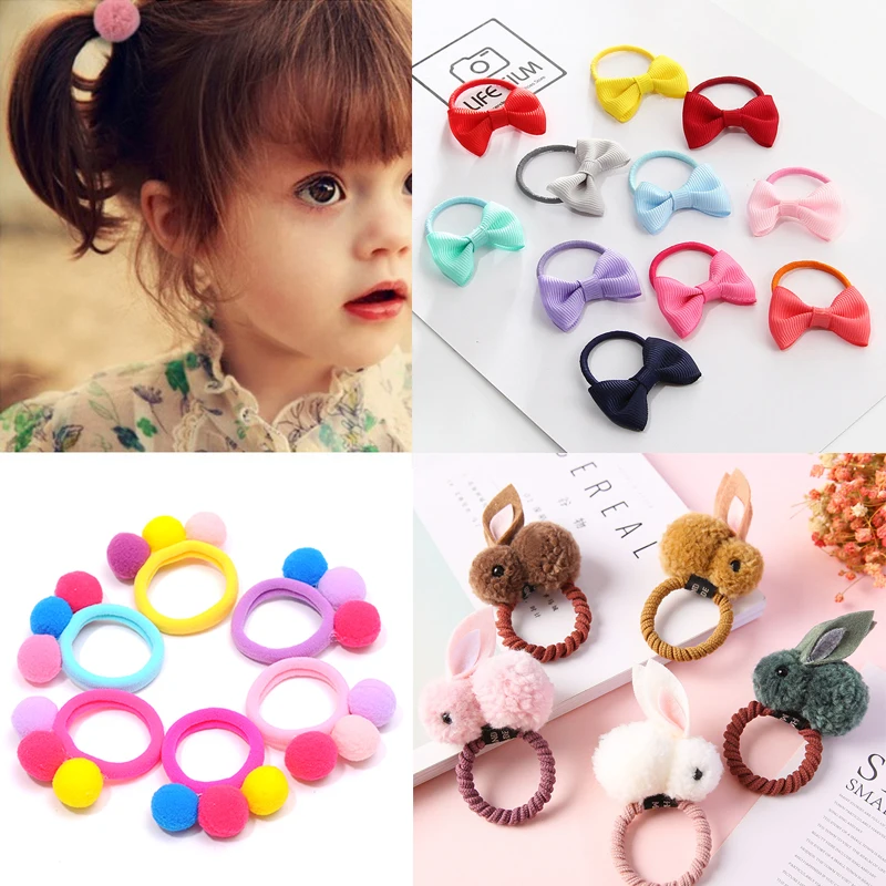 

Lovely Kids Girls Hair Ball Headbands Bowknot Elastic Rubber Band Hair Rope Ponytail Holder Gum Kids Headwear Hair Accessories