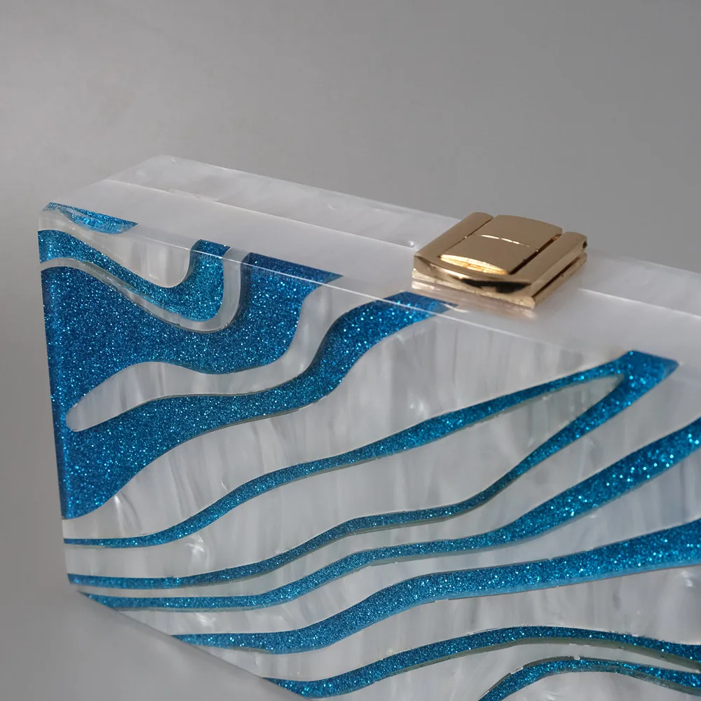 Luxy Moon Blue and White Spliced Glitter Clutch Top View