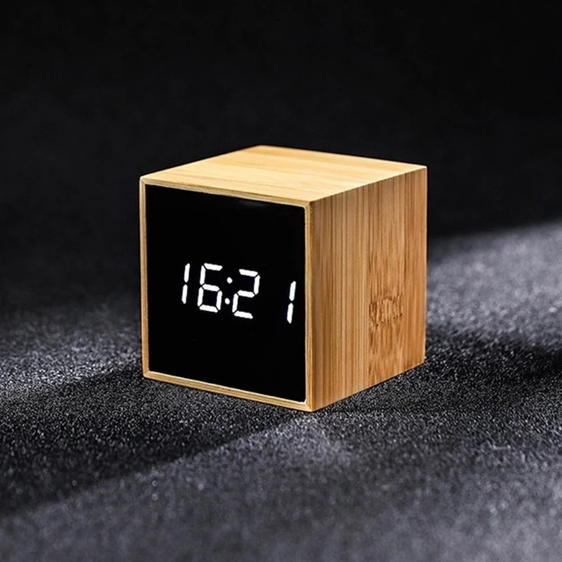 Bamboo светодиодный Будильник температура электронные часы управление звуками настольные часы регулируемая яркость будильник-часы