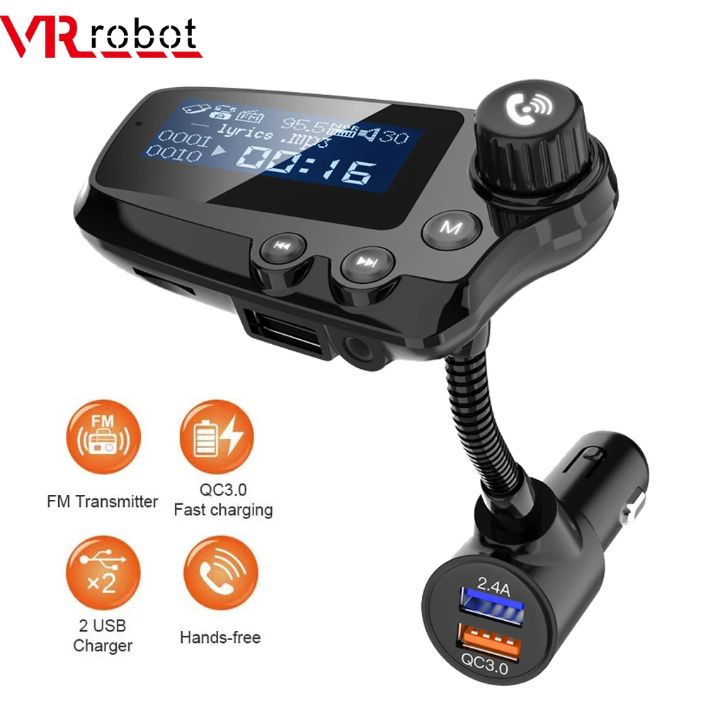 

VR robot Bluetooth FM Transmitter Modulator Car MP3 AUX Audio Player 360 Degree Rotation Car Handsfree Kit QC 3.0 Quick Charge