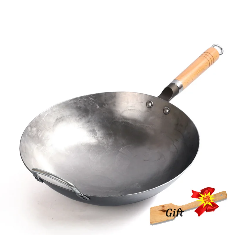 

Chinese Traditional Iron Wok Handmade Large Carbon Steel Wok Non-stick Wok Gas Cooker Pan Kitchen Cooker