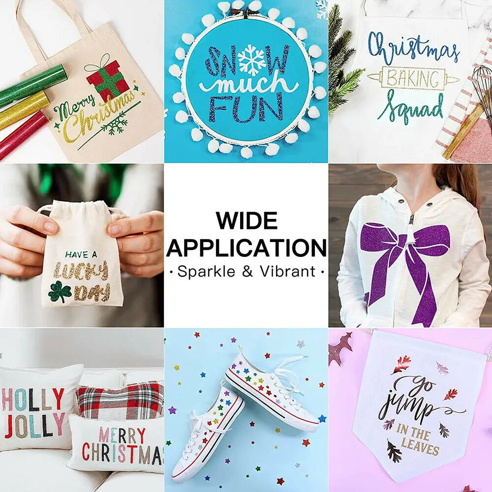 50x100cm Glitter Heat Transfer Vinyl Film 11 Assorted Colors HTV Iron On Tshirts DIY Decor Gifts Clothing Bags Hat For Cut