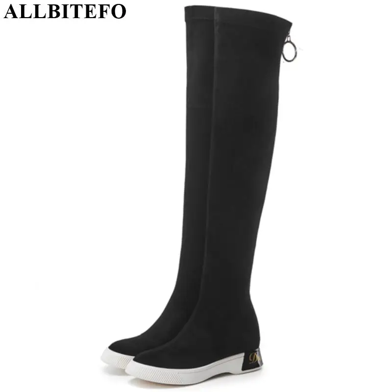 

ALLBITEFO High quality Elastic material women boots comfortable breathable Autumn Winter fashion over knee high boots leisure