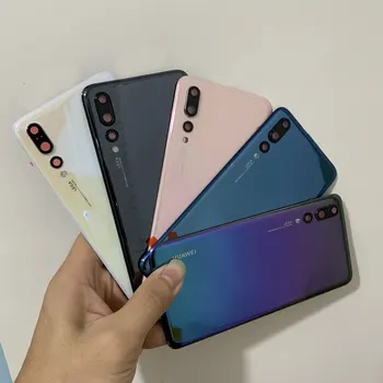 

New Tempered Glass Back Cover For Huawei P20 Pro Spare Parts Back Battery Cover Door Housing + Camera frame + Flash cover