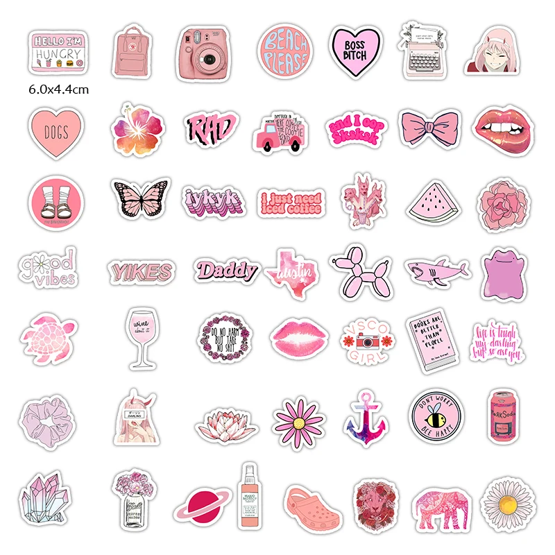 50pcs Vsco Girl Stickers Instagram Pink For Laptop Suitcase