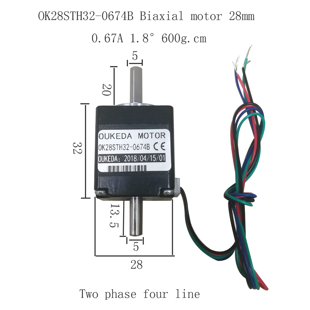 28BYGH32 2-phase 20mm*28mm*32mm NEMA11 Double Shaft Stepper Motor 0.67A 6N.cm 600g.cm Biaxial Stepping 28STH32-0674B | Обустройство