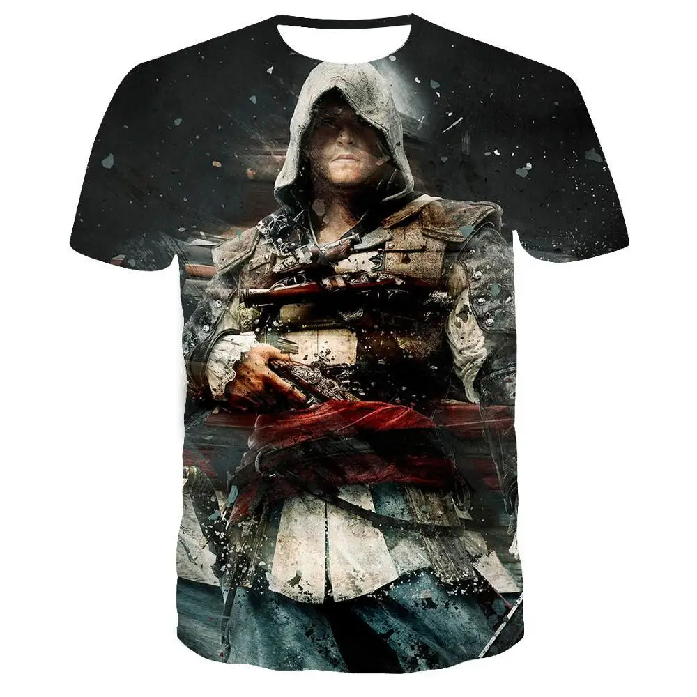 Летняя новая Готическая футболка Assassin's Creed 3D Футболка с принтом Мужская модная повседневная одежда футболка с 3D рисунком