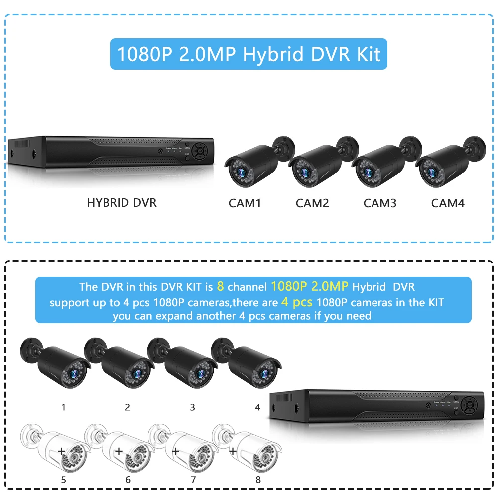 NVR 8CH 1080P видео рекордер Домашняя безопасность 4 шт. ip-камера CCTV безопасности Беспроводная система видеонаблюдения Комплект для улицы