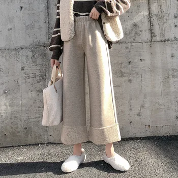 

High Waist Wide Leg Pants Women New Autumn Winter Fashion Korean Style Thick Woolen Ladies Loose Casual Pant S073