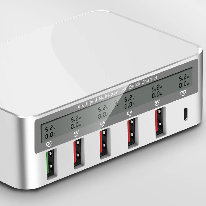 Портативный Зарядное устройство USB Multi функция быстрой зарядки 3,0 станция для зарядки с USB док-станция для Светодиодный Дисплей Тип C умная розетка 100 Вт 6 Порты Зарядное устройство концентратор