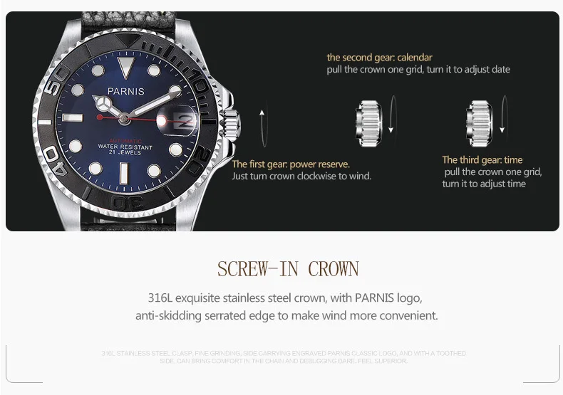 PARNIS механические Автоматические Мужские часы Diver Miyota 8215 браслет из нержавеющей стали мужские часы relojes para automaticos