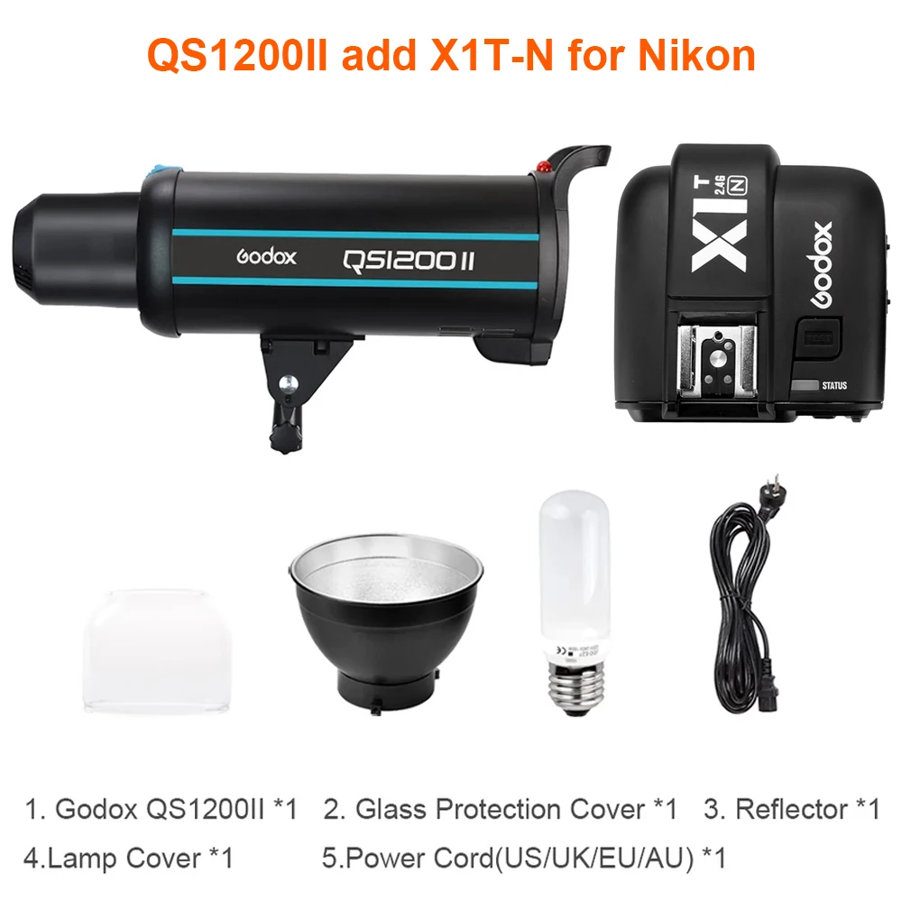 add X1T-N for Nikon Профессиональный студийный стробоскоп Godox QS1200II 1200Ws GN110 5600K со встроенной беспроводной системой X Godox 2,4G add X1T передатчик - Цвет: add X1T-N for Nikon