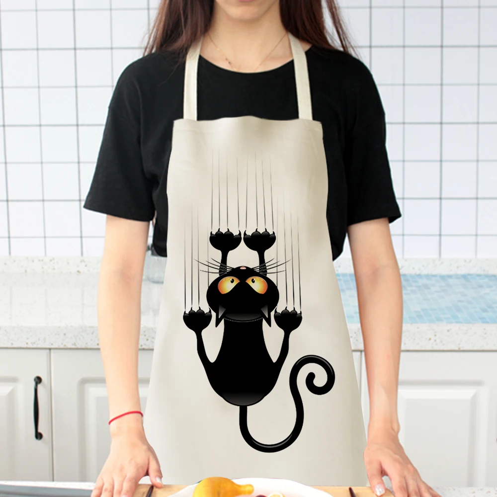 Silstar Tex Cute Black Cat Printing Aprons Home Cooking Children Bib Dress Accessories Chef Woman Aprons Hairdresse