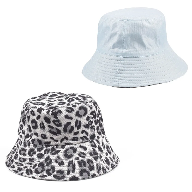 Fashion Fisherman Hat Lady Double-sided Leopard Print Foldable Women Bucket Cap Female Summer Sunscreen Casual Basin Caps H7364
