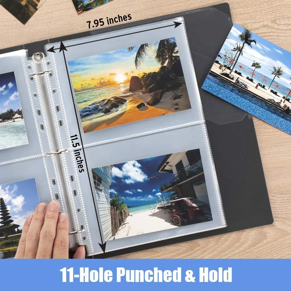 5 Pack Clear Photos or Postcards Page Protectors Plastic Photo Holder  Sleeves for 3 Ring Binder Two 5'' x 7'' Pockets Per Page