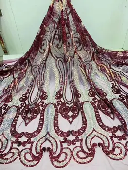 

Weeding Sequins Tulle Lace wine African Lace Fabric High Quality Nigerian French Party lace fabric for tulle lace fabric