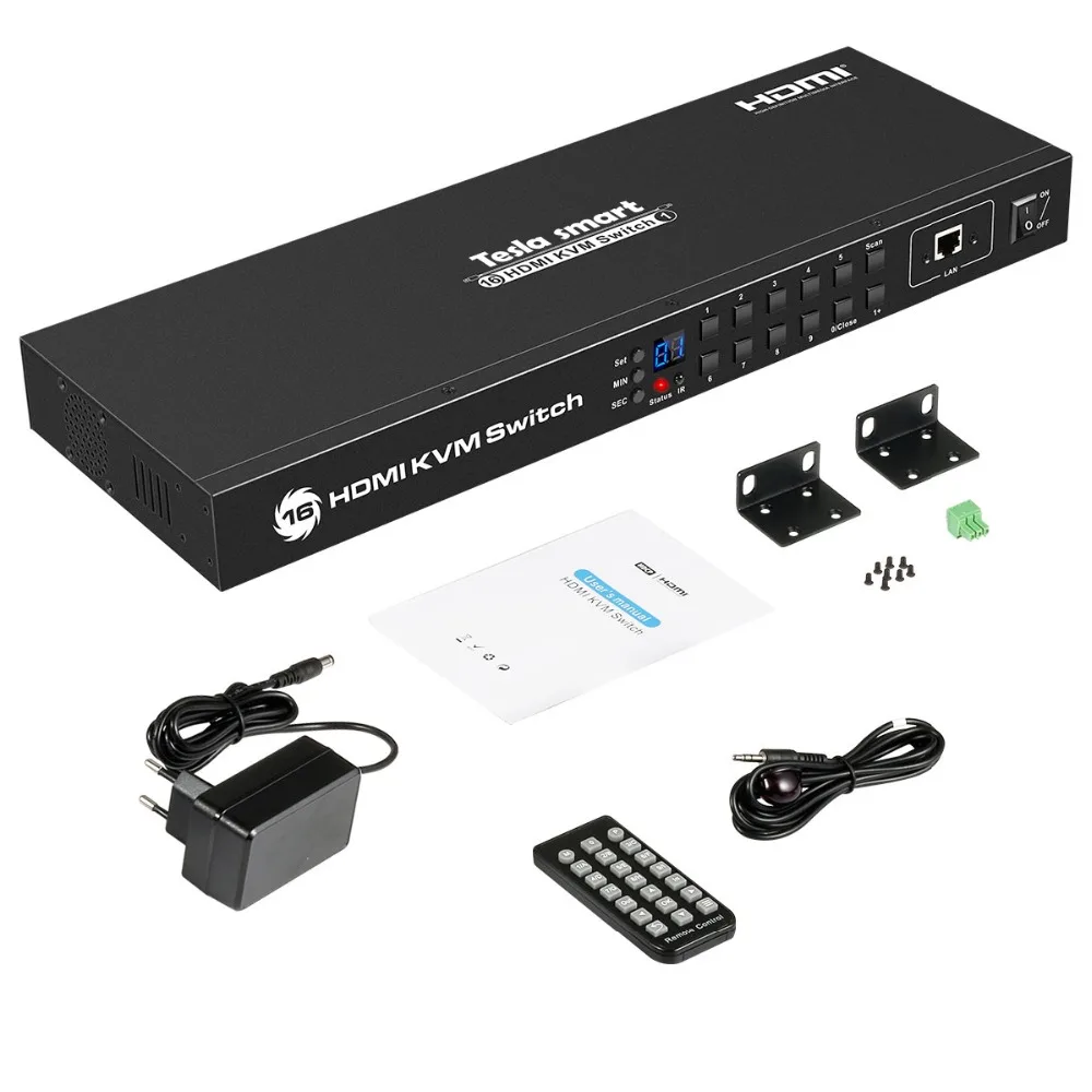 Тесла smart USB KVM HDMI Коммутатор 16 Порты и разъёмы KVM HDMI коммутатор KVM переключатель HDMI Поддержка 3840*2160/4 K 2 предмета уши стойки Стандартный 1U