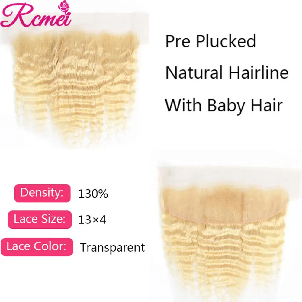 Honey 613 Blonde Deep Wave Bundles with Frontal Closure Brazilian Blonde Curly 3 Bundles With 13x4 Frontal Pre Plucked Remy Hair