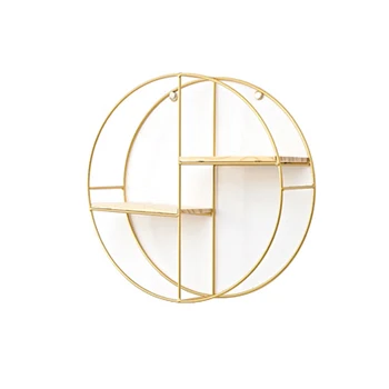 

Iron Geometric Wall Shelf Hanging Storage Rack Holder Crafts Book Figurines Display Shelves Living Room Bedroom Metal Decoration