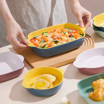 

Baking Pan Baking Baked Rice Bowl Plate Oven Special Bowl Household Simple Baking Bowl Binaural Bowl Ceramic Vegetable Plate