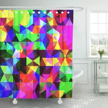 

Pink Neon Abstract Consisting of Triangles Blue Geometric Shape Shower Curtain Waterproof Polyester Fabric 72 x 78 Inches