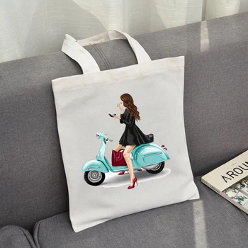 

Simple Shopping Bag Casual Large Capacity Cartoon Print for Girls Simple Canvas Tote Bag Women Cloth Package Bolsas De Mano