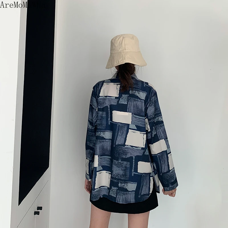 AreMoMuWha/осенний костюм с длинными рукавами и принтом; куртка для женщин; профессиональный корейский темперамент; тонкий Свободный Повседневный костюм; MH465