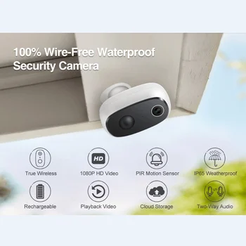 

1080P WiFi Camera Rechargeable Battery Powered Wireless Security IP Camera PIR Motion Detection IP66 Waterproof Outdoor App View