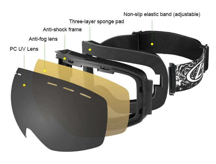 Очки для сноубординга, маска для женщин и мужчин, лыжные очки, снежные двойные линзы, очки для сноуборда, анти-туман, большой вид, близорукость, лыжные очки