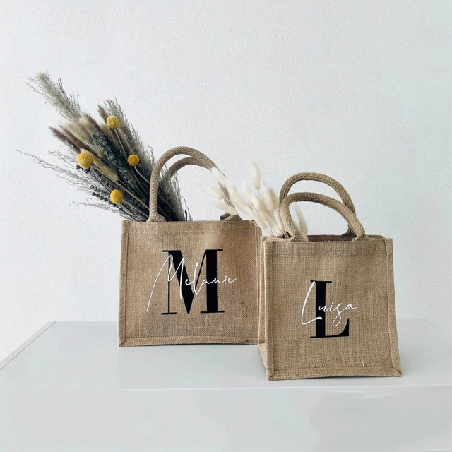 Borsa personalizzata in iuta naturale iniziali personalizzate regalo Tote  Bag compleanno regali per feste di natale borsa Shopper con il tuo nome -  AliExpress