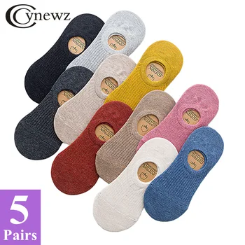 

5 Pairs/Pack Summer Cotton Women Invisible Socks Candy Color Breathable Silicone non-slip Female Socks