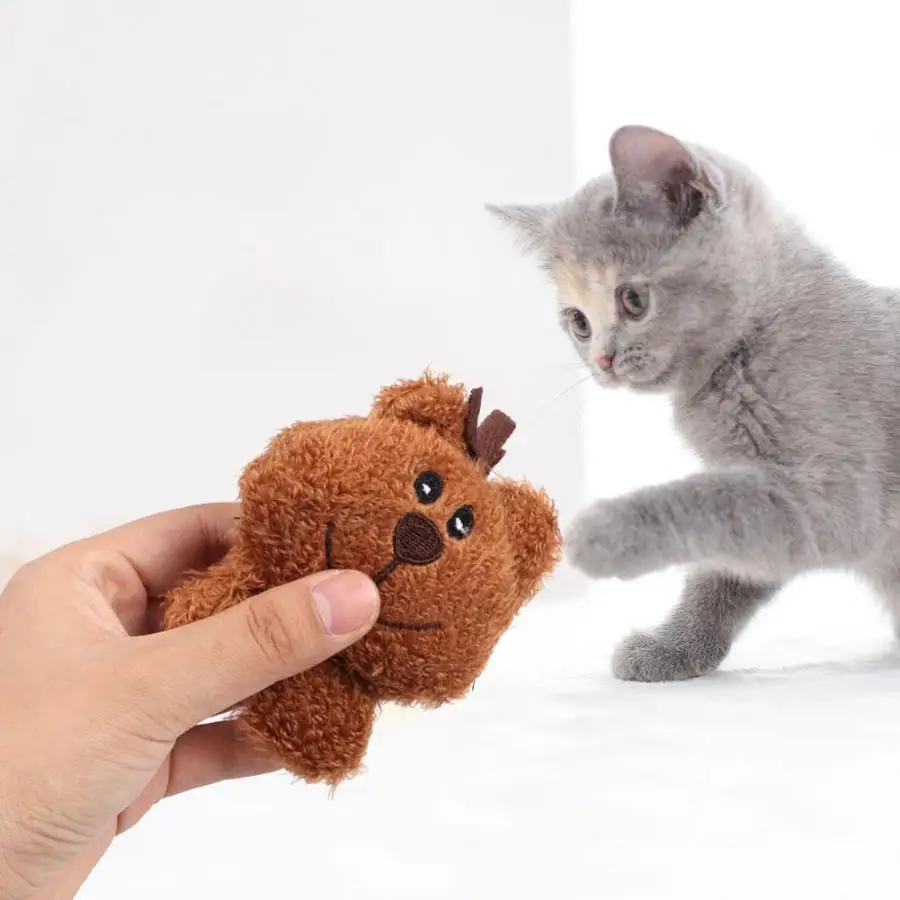 3 шт., плюшевая игрушка для питомца кошки, коричневый маленький медведь, встроенная кошачья мята для обучения, интерактивные прочные игрушки для упражнений, товары для кошек