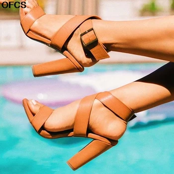 

2020 New Summer Sandals S Open-Toe Party Sandals Sexy Ankle Strap Buckle Strap Square High-Heel 11.5cm Buckle Women Shoes