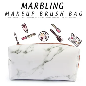 

Free Shipping Korean Style Fashion Marble Multi-Function Makeup Brushes Bag Travel Zipper Storage Cosmetic Bag Case
