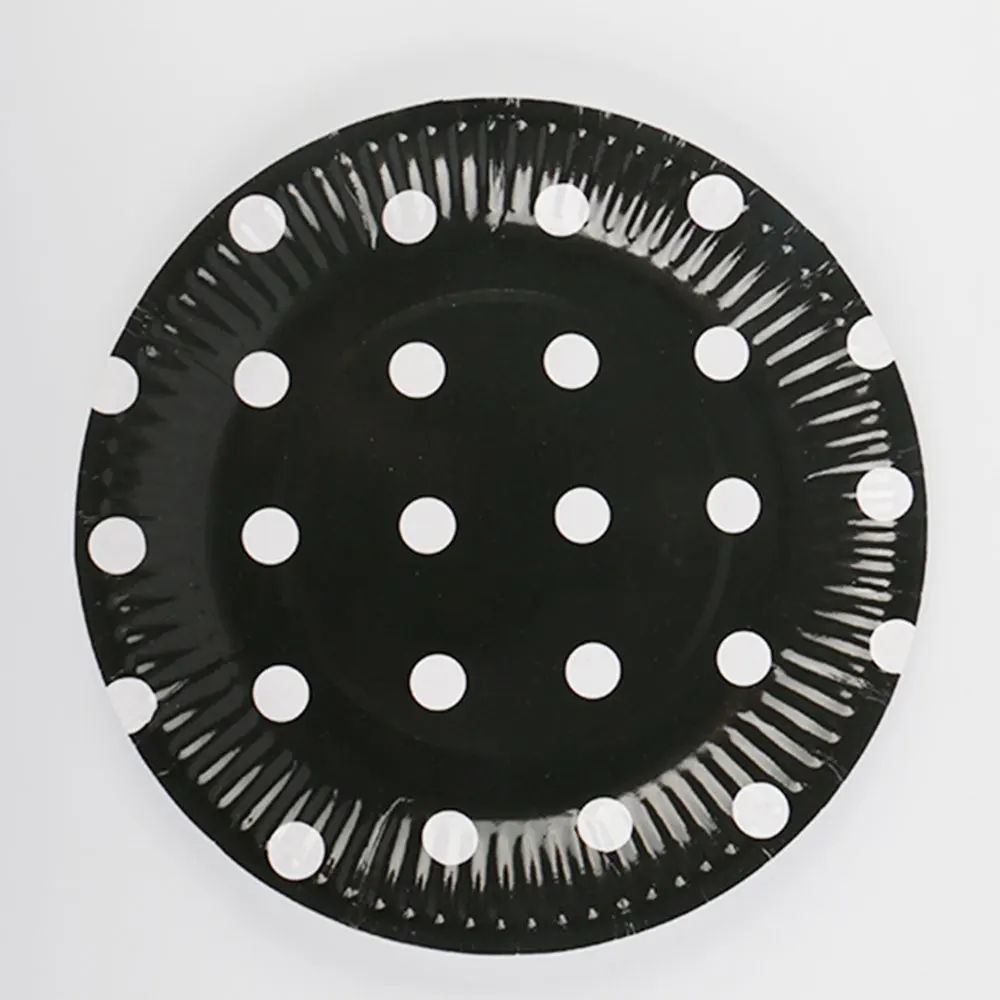 7 inch Black 10 шт. Бумага пластина одноразовые бумажные тарелки для дня рождения вечерние круглая пластина тарелка для фруктов, пирожных лоток посуда День рождения расходные материалы - Цвет: 7 inch Black