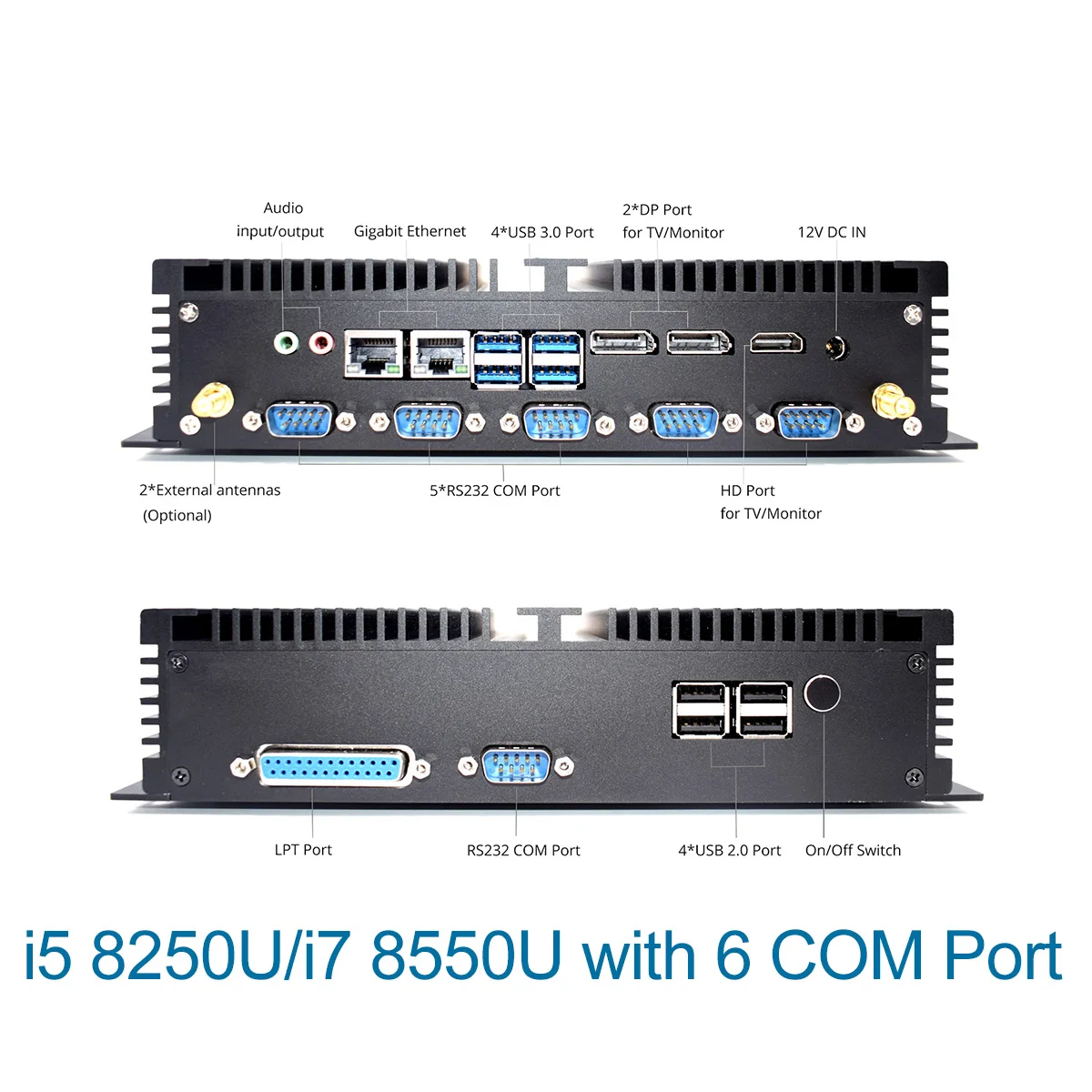 ITX промышленный мини настольный ПК Core i5 8250U i7 8550U поддержка трех дисплеев LPT печать