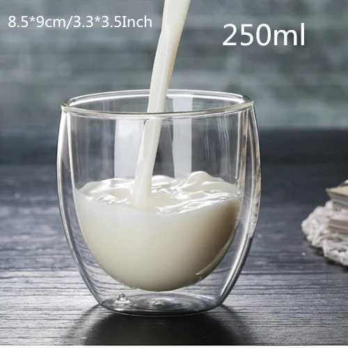 250ml VILEAD 4 размера двухслойный стеклянный в форме яйца форма чашки высокого из боросиликатного стекла термостойкий стеклянный бутылка для воды изолированные молочные кофейные очки - Цвет: 250ml