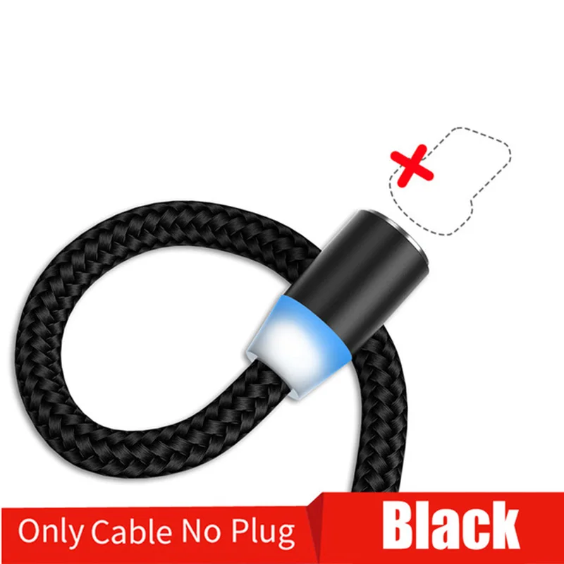 VAORLO 2 м светодиодный магнитный кабель Micro usb type C Быстрый Магнитный зарядный кабель для iPhone X 7 8 XS Max XR huawei samsung xiaomi LG - Цвет: Only Cable NO Plug