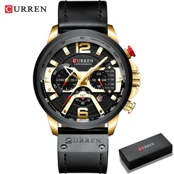 Men's Luxury Leather Chronograph Wristwatch - Casual Sport Fashion by CURREN (Gold black box)