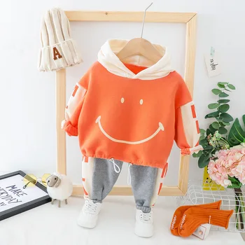 

3 Years Boy Clothes Baby Girl Velvet Outfit Children Sets For Girls Fashion 2019 New Style Smiley Stick Figure Trendy Tracksuits