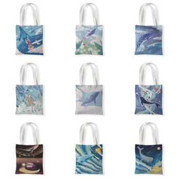 

Cute Animals Painting Print Womens Designer Tote Bags Fabric Eco Reusable Shopping Shopper Bags School Book Bag