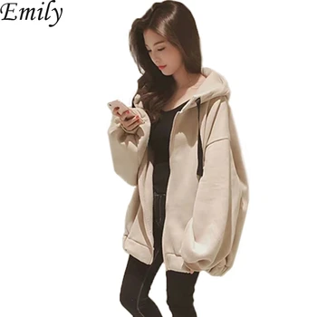 

Streetwear Kpop Women Hooded Sweatshirt Zipper Pockets Oversized Tops 2020 Spring Letter Printed Casual Ladies Hoodies