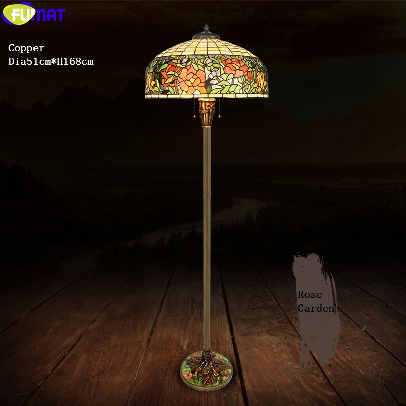 FUMAT Tiffany Style Floor Lamp 20 Inch Stained Glass Apple Rose Grape Flower Drawing Copper Frame Light Home Decor Mosaic Base | Лампы и