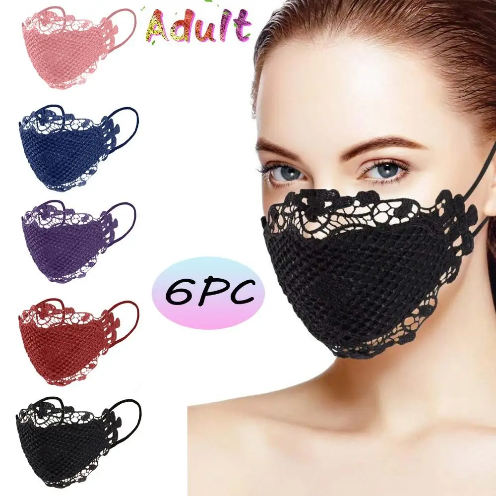 6PCS Delicate Lace Applique Washable Reusable Face Filter Mask Outdoor Protective respirator Mouth Cover masks Masker Women | Аксессуары