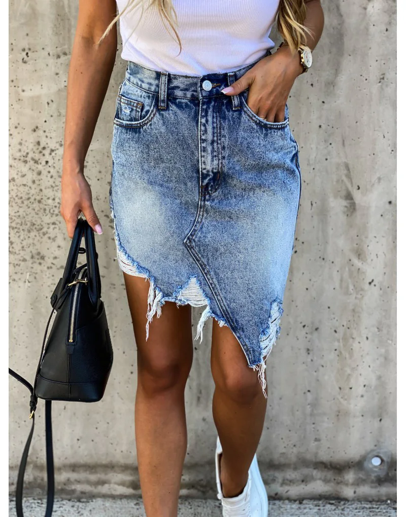 Brand New Woman Trendy Retro Washed Irregular Denim Skirt Female Summer High Waist Denim Skirts Elastic Bodycon Hip Saia jeans