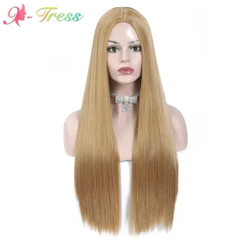 

X-TRESS Strawberry Blonde Synthetic Wig for White Women High Temperature Fiber Hair Trendy Long Yaki Straight Fake Hair on Sale
